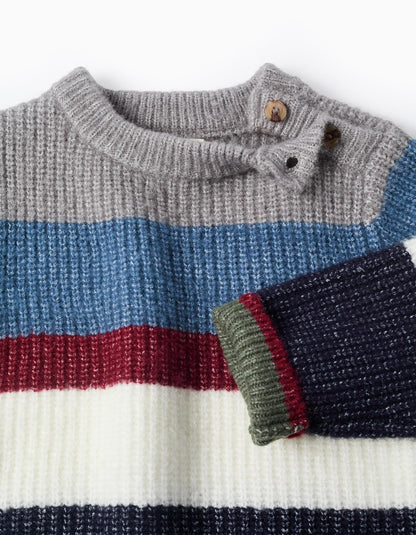 Striped Knitted Jumper with Buttons for Baby Boys, Multicolour