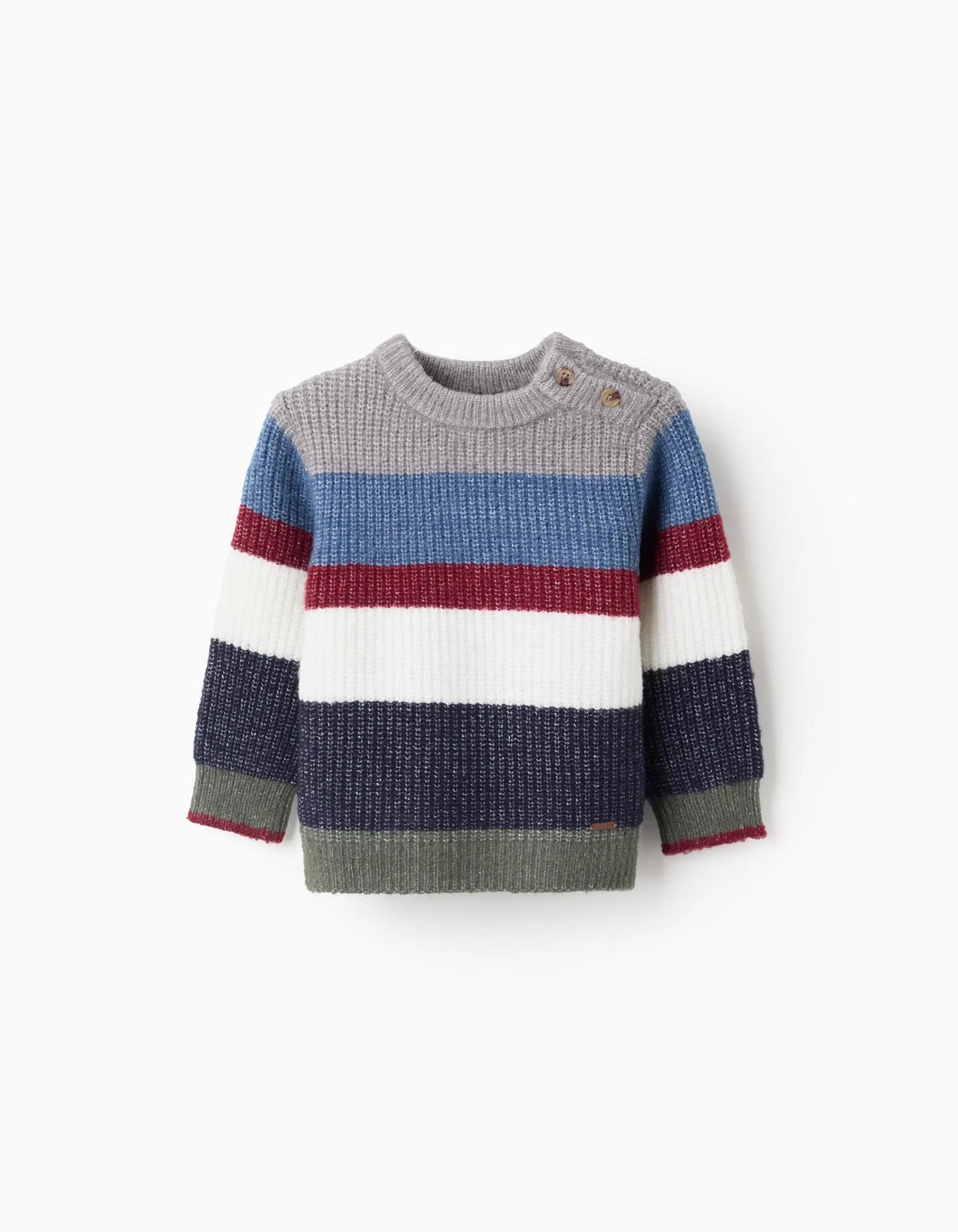Striped Knitted Jumper with Buttons for Baby Boys, Multicolour