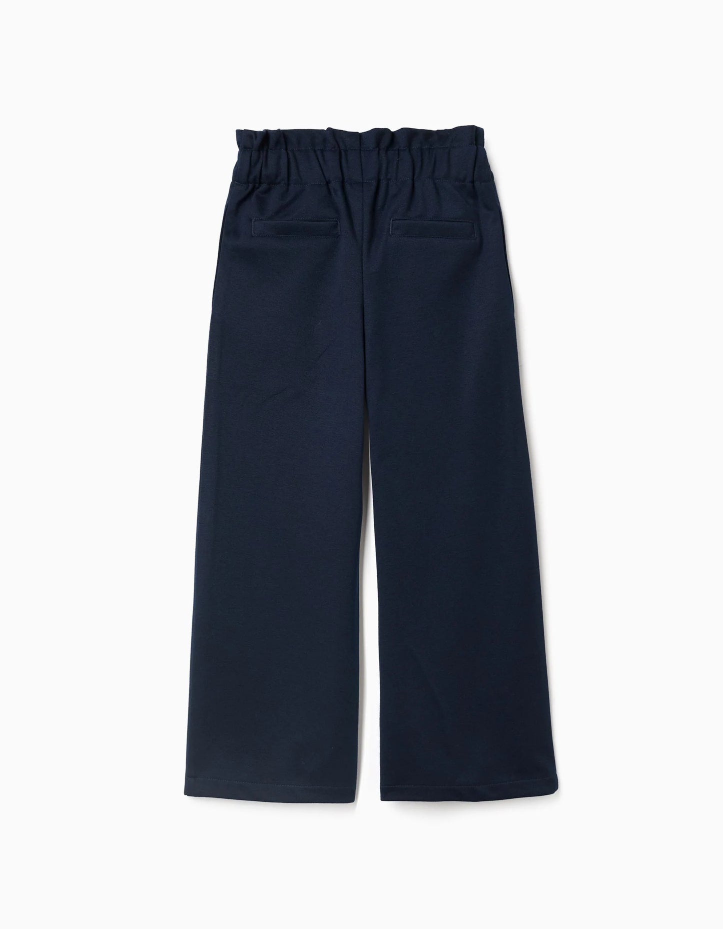 Wide Leg Trousers with Integrated Belt for Girls, Dark Blue