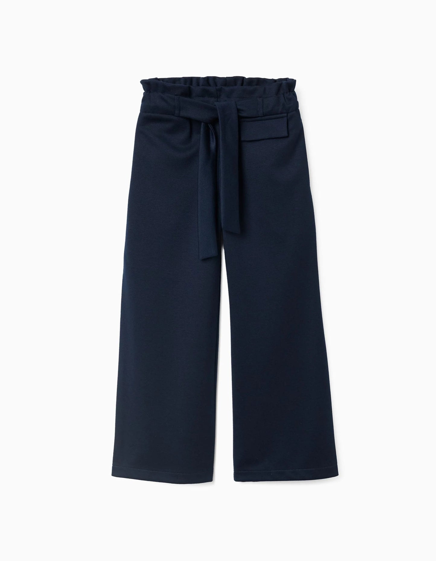 Wide Leg Trousers with Integrated Belt for Girls, Dark Blue