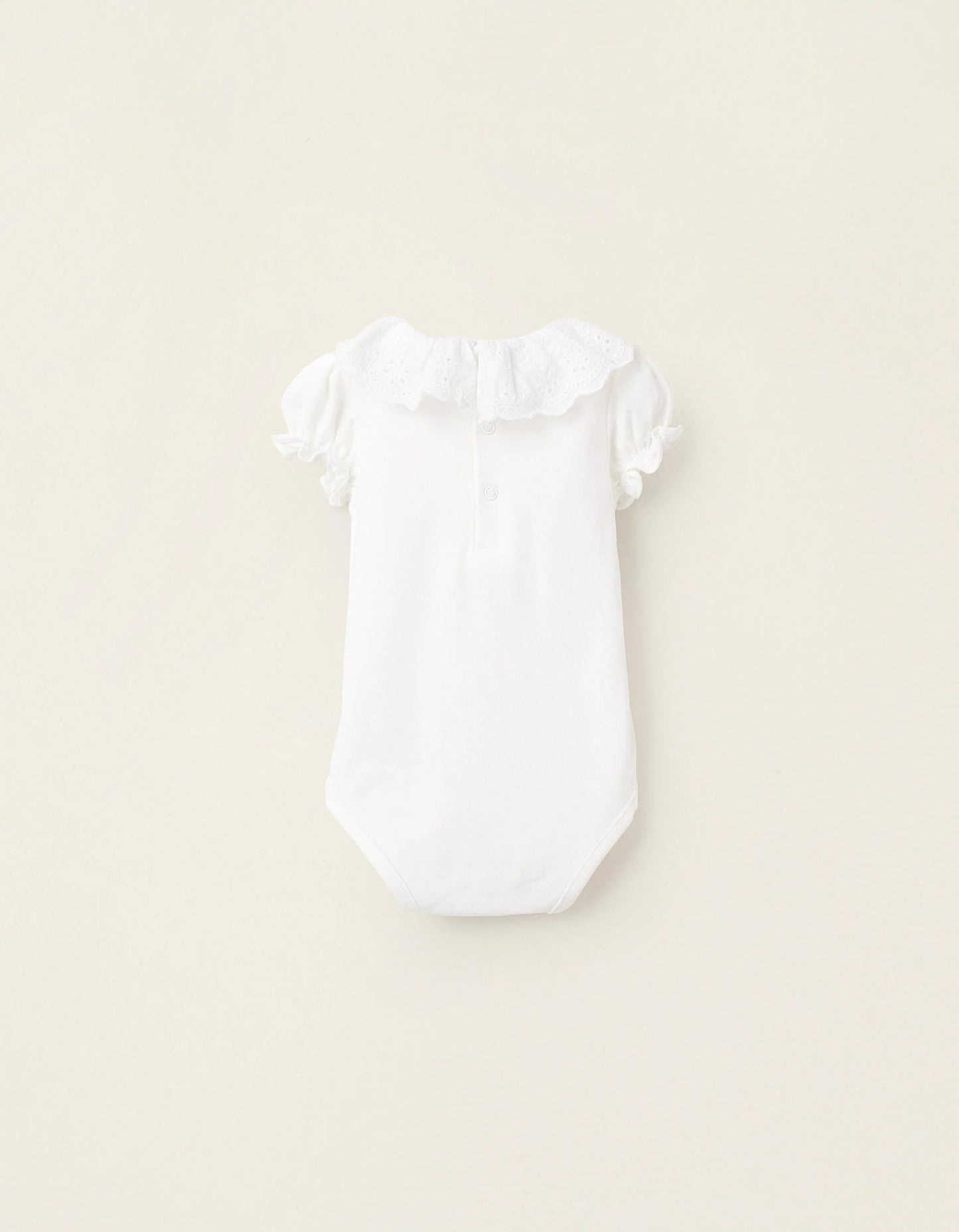 Bodysuit-Blouse with Ruffles and Broderie Anglaise for Newborn Girls, White