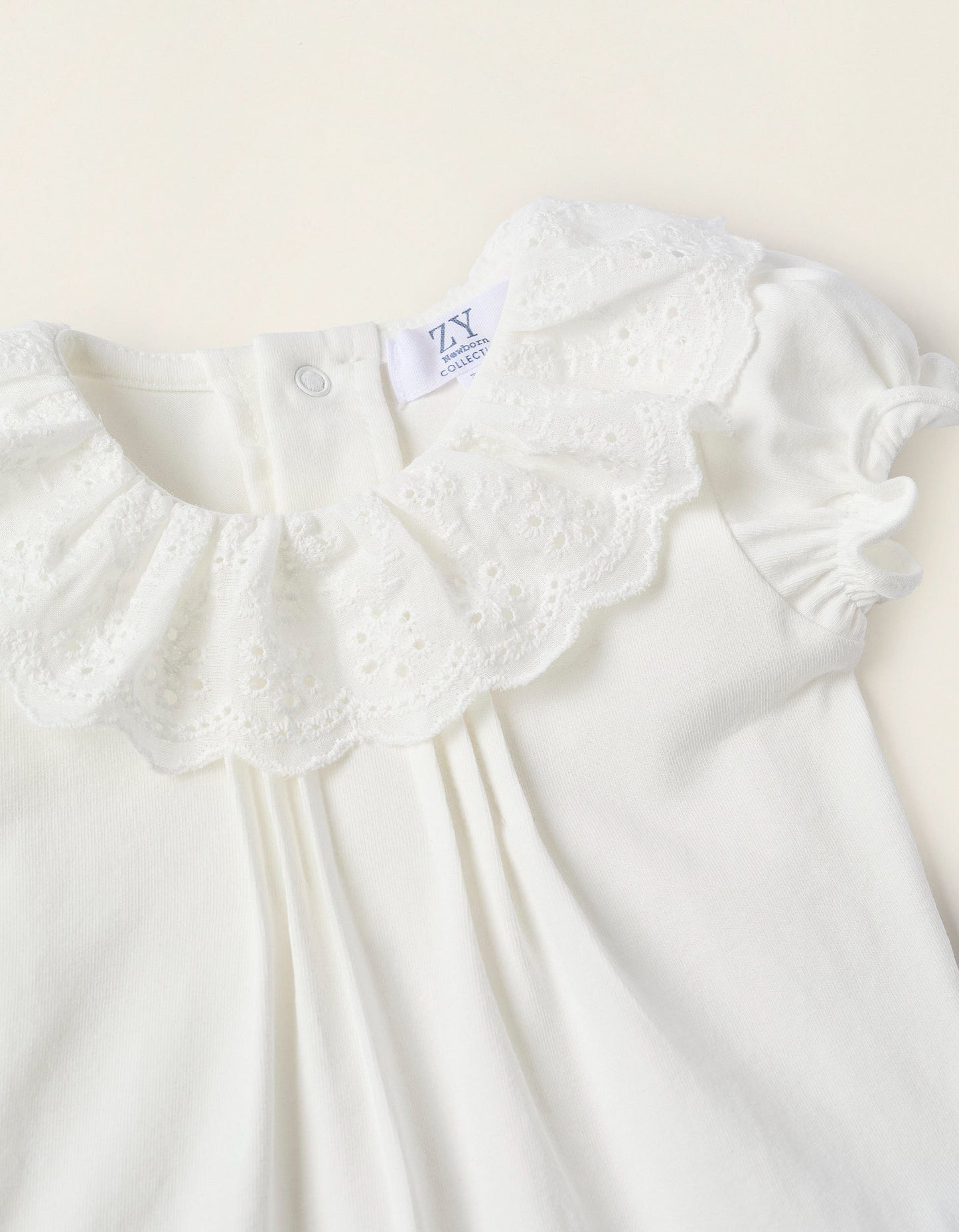 Bodysuit-Blouse with Ruffles and Broderie Anglaise for Newborn Girls, White