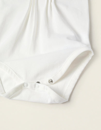 Bodysuit-Blouse with Ruffles and Broderie Anglaise for Newborn Girls, White