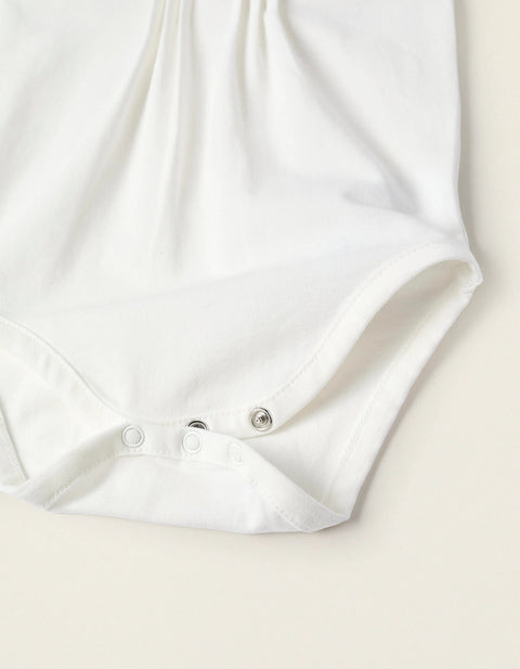 Bodysuit-Blouse with Ruffles and Broderie Anglaise for Newborn Girls, White