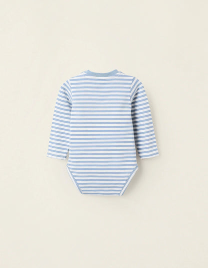 Striped Long Sleeve Bodysuit for Newborns, White/Blue