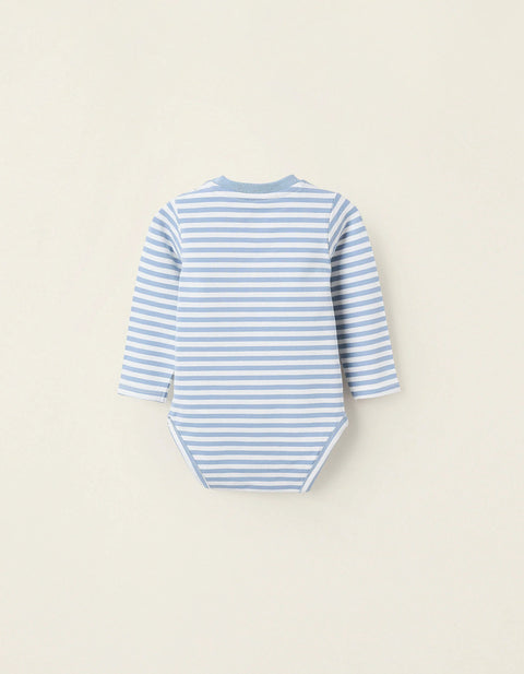 Striped Long Sleeve Bodysuit for Newborns, White/Blue