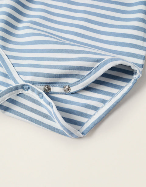 Striped Long Sleeve Bodysuit for Newborns, White/Blue