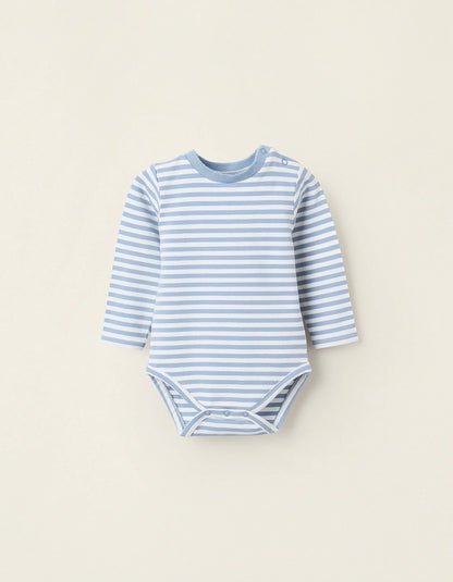 Striped Long Sleeve Bodysuit for Newborns, White/Blue