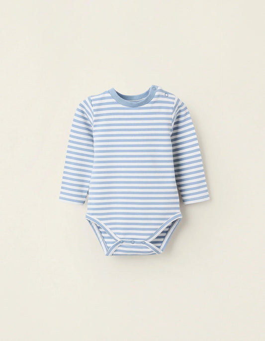 Striped Long Sleeve Bodysuit for Newborns, White/Blue