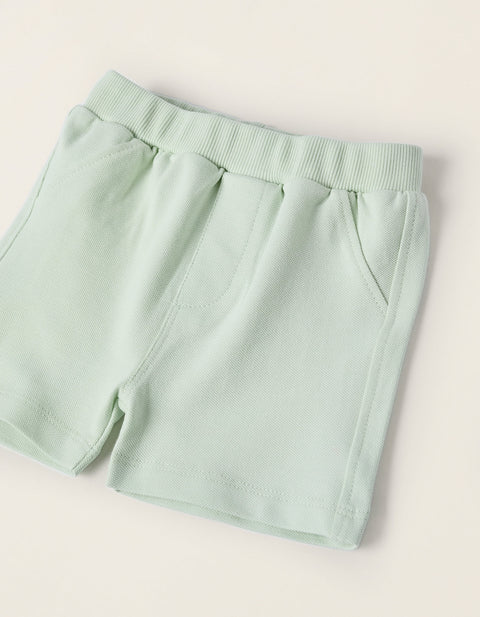 Bodysuit with Motif + Piqué Shorts for Newborns, White/Green