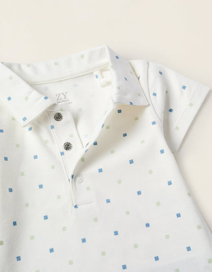 Bodysuit with Motif + Piqué Shorts for Newborns, White/Green