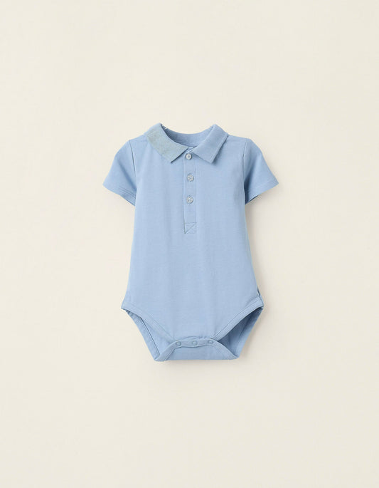 Polo-Bodysuit with Ribbed Collar for Newborns, Blue