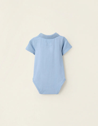 Polo-Bodysuit with Ribbed Collar for Newborns, Blue