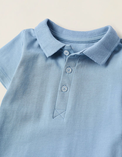 Polo-Bodysuit with Ribbed Collar for Newborns, Blue