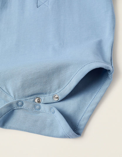 Polo-Bodysuit with Ribbed Collar for Newborns, Blue
