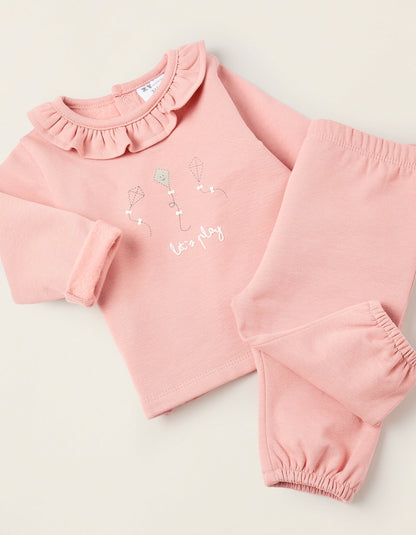 Sweatshirt + Footed Trousers for Newborn Girls 'Play', Pink