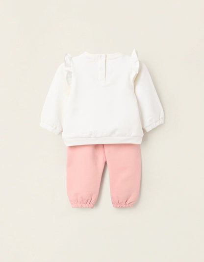 Brushed Sweatshirt + Trousers for Newborns 'Winnie', White/Pink