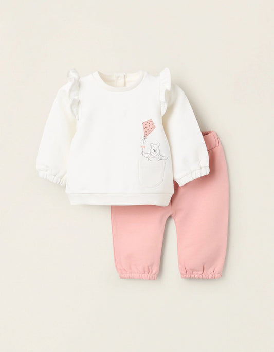 Brushed Sweatshirt + Trousers for Newborns 'Winnie', White/Pink