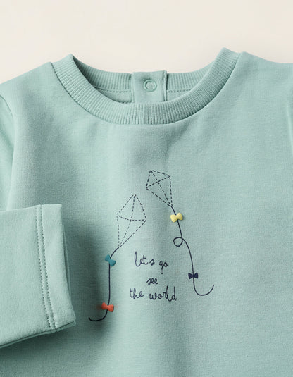 Brushed Sweatshirt + Trousers for Newborns 'Kite', Green