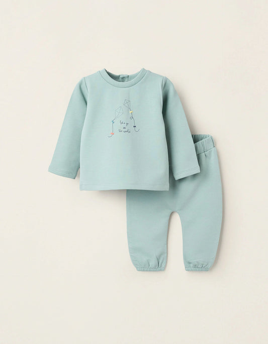 Brushed Sweatshirt + Trousers for Newborns 'Kite', Green