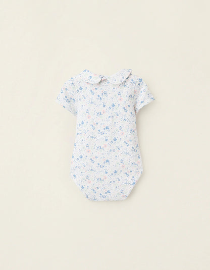Floral Bodysuit for Newborn Girls, White/Blue/Green/Pink