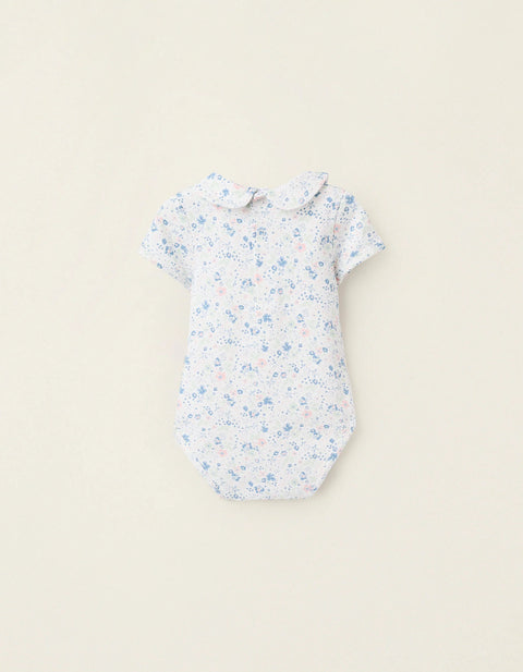 Floral Bodysuit for Newborn Girls, White/Blue/Green/Pink