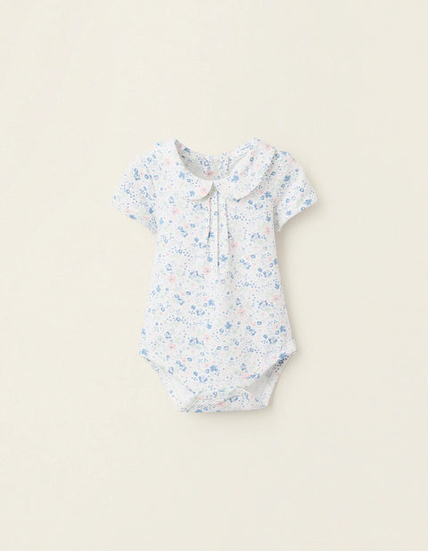 Floral Bodysuit for Newborn Girls, White/Blue/Green/Pink