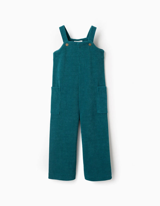 Interlock Knit Dungarees with Patch Pockets for Girls, Blue
