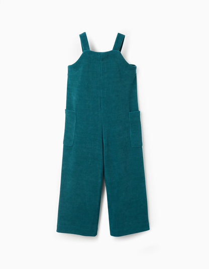 Interlock Knit Dungarees with Patch Pockets for Girls, Blue