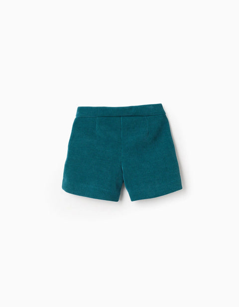 Interlock Knit Shorts with Front Pleats for Girls, Blue