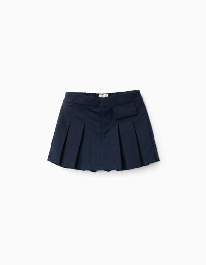 Knitted Pleated Skort for Girls, Dark Blue