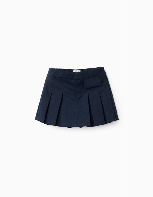 Knitted Pleated Skort for Girls, Dark Blue
