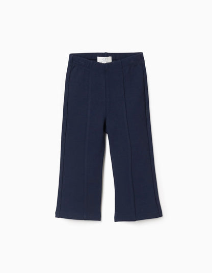 Roma Knit Wide Leg Leggings for Baby Girls, Dark Blue