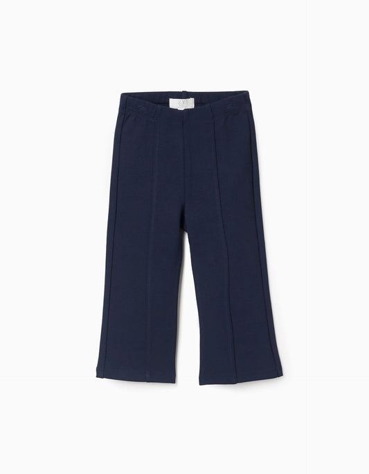 Roma Knit Wide Leg Leggings for Baby Girls, Dark Blue