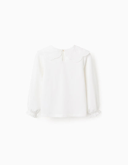 Long Sleeve T-shirt with English Embroidery for Girls, White