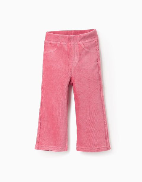 Flared corduroy leggings for baby girls, pink
