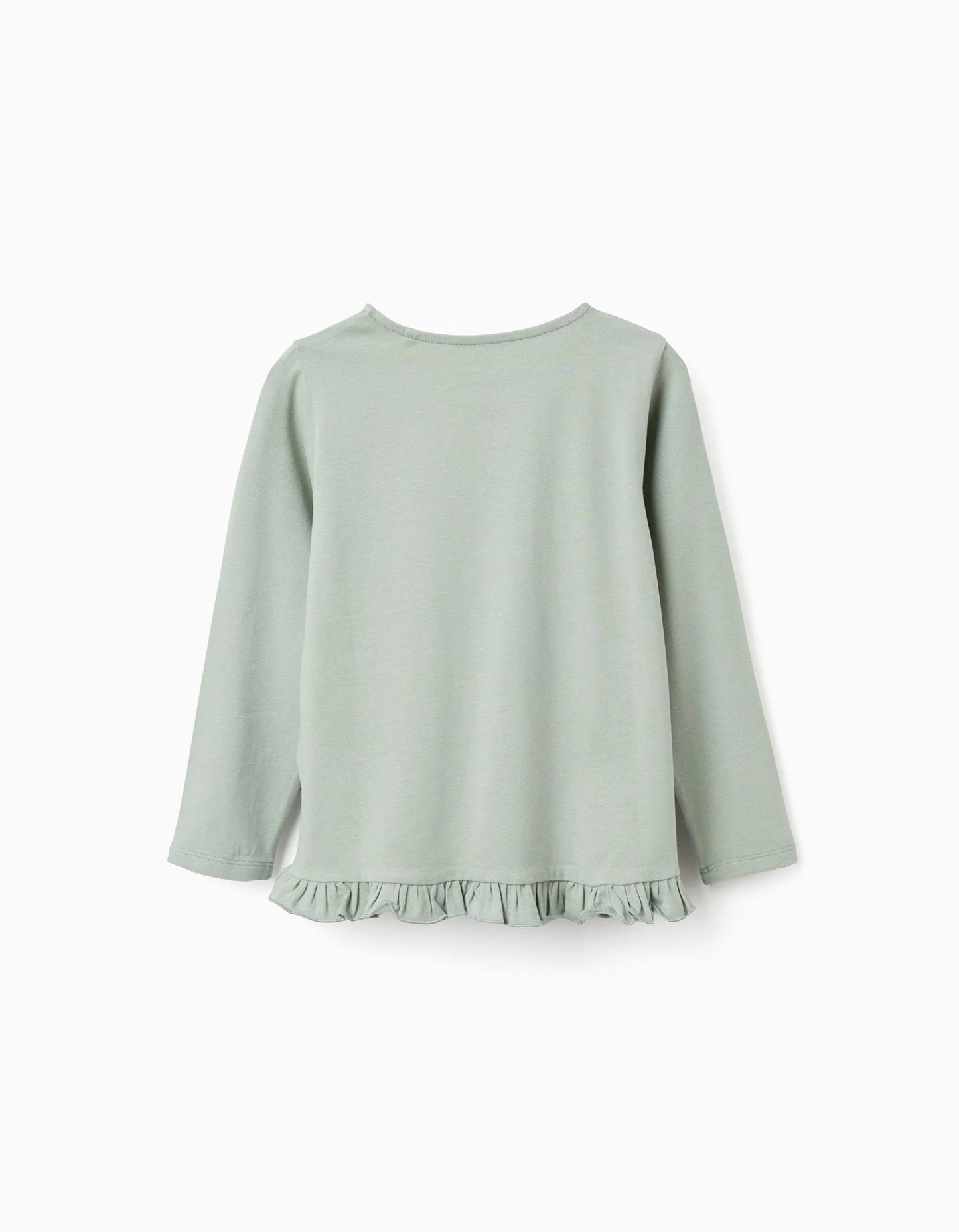 Long Sleeve T-shirt with Flower Print and Ruffles for Girls, Green
