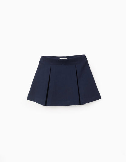 Roma Knit Pleated Skirt for Girls, Dark Blue