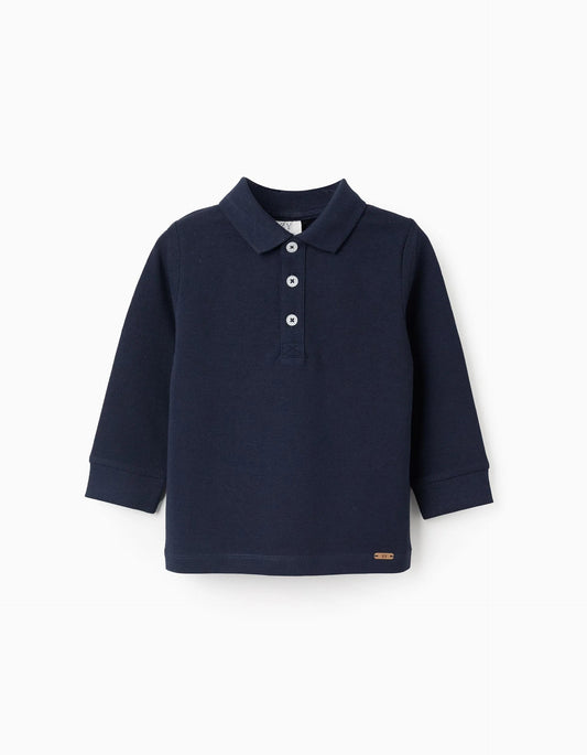Long Sleeve Cotton Polo-shirt for Baby Boys, Dark Blue