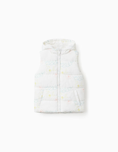 Padded Vest with Hood and Motif for Girls 'Love', White