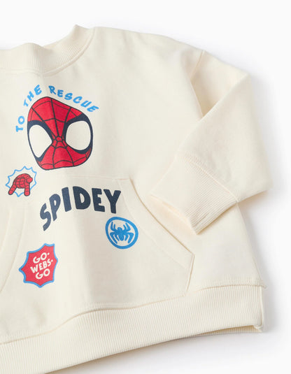 Brushed Sweatshirt with Kangaroo Pockets for Baby Boys 'Spidey', Beige