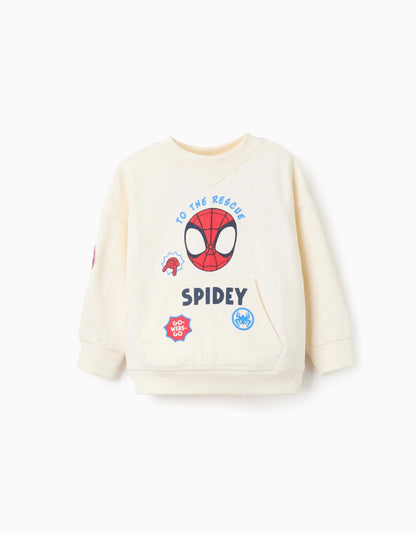 Brushed Sweatshirt with Kangaroo Pockets for Baby Boys 'Spidey', Beige