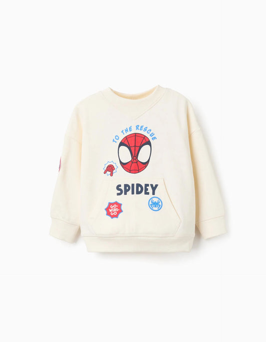 Brushed Sweatshirt with Kangaroo Pockets for Baby Boys 'Spidey', Beige