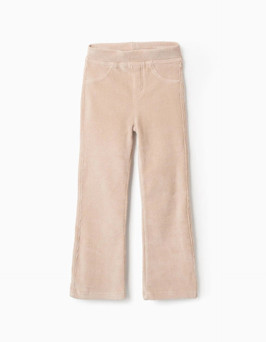 Flared corduroy leggings for girls, beige