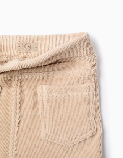 Flared corduroy leggings for girls, beige