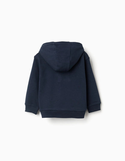 Brushed Hooded Sweatshirt with Embroidery for Baby Boys, Dark Blue