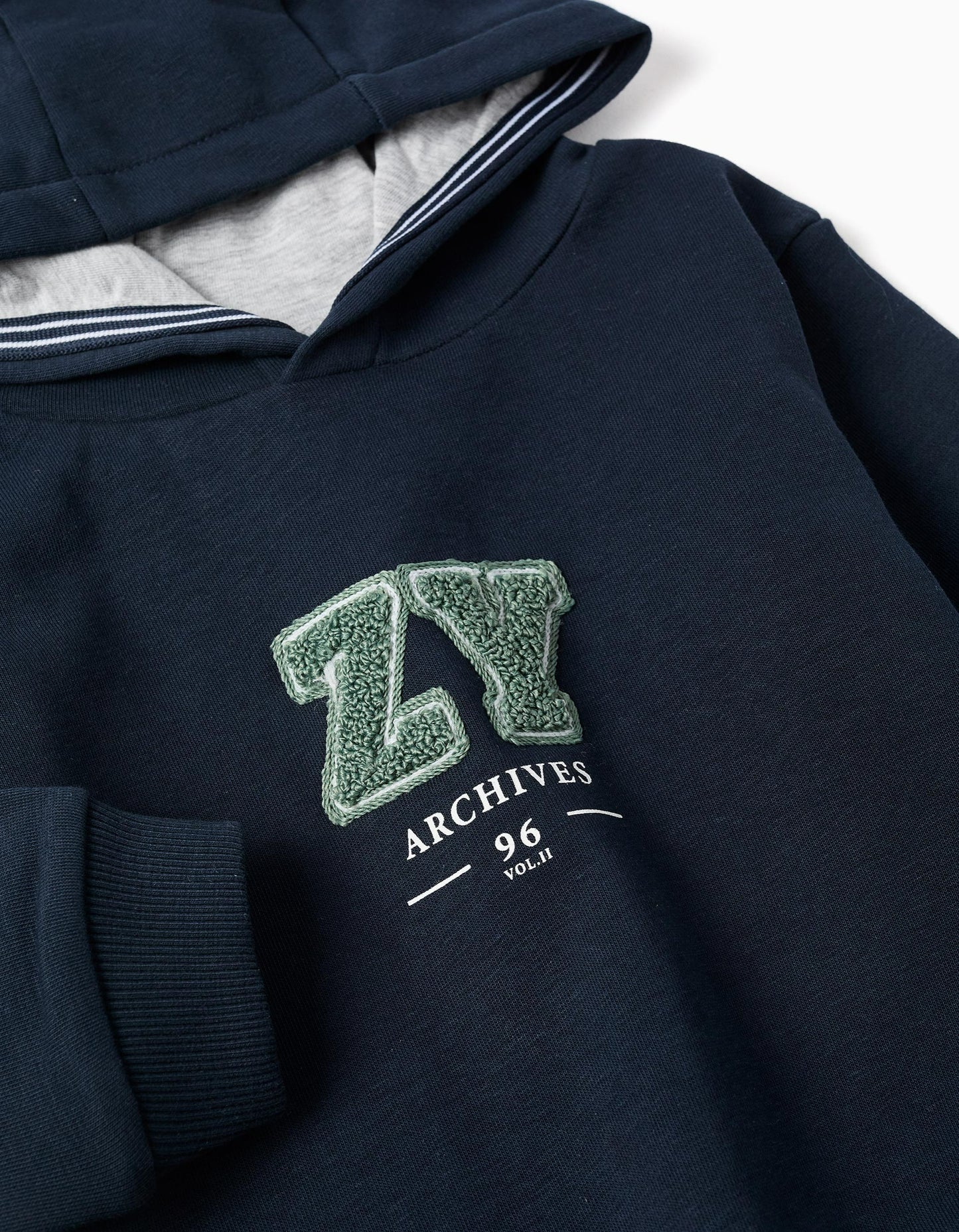 Brushed Hooded Sweatshirt with Embroidery for Baby Boys, Dark Blue