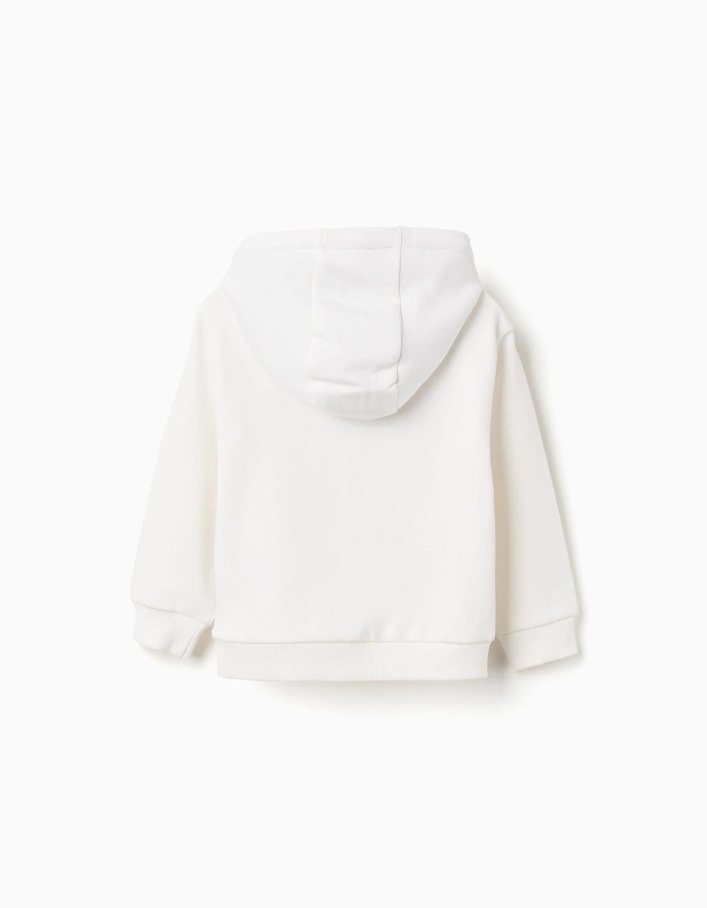Brushed Hooded Sweatshirt with Embroidery for Baby Boys, White