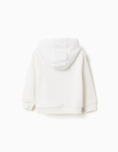 Brushed Hooded Sweatshirt with Embroidery for Baby Boys, White