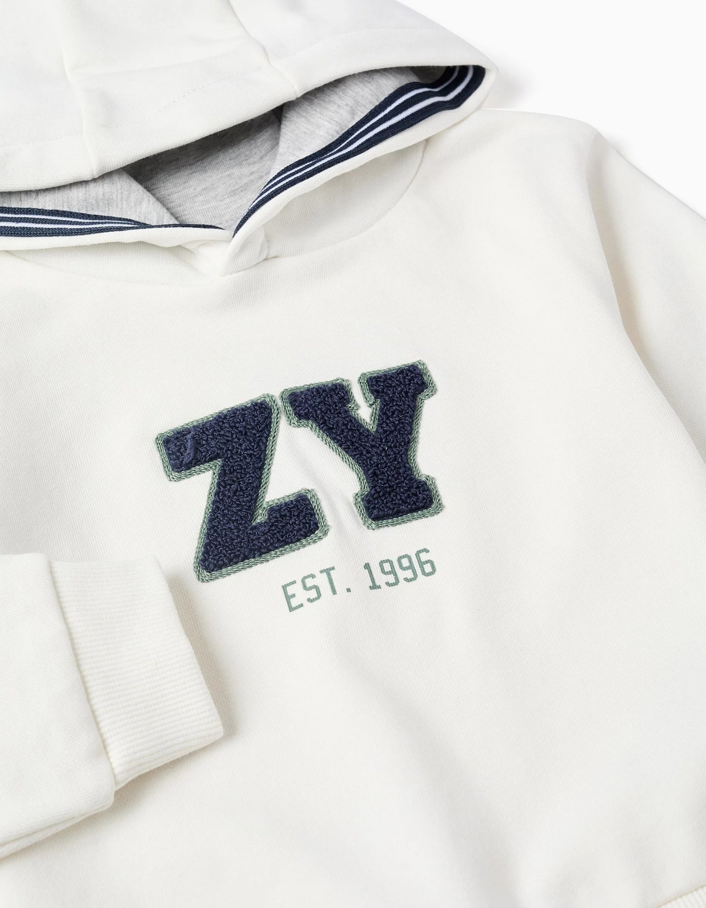 Brushed Hooded Sweatshirt with Embroidery for Baby Boys, White